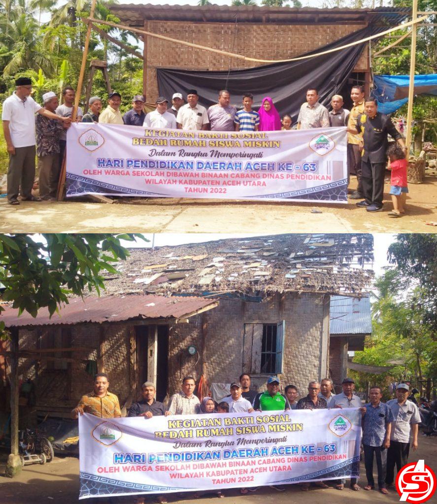 Dua Rumah Siswa Miskin Tak Layak Huni Dibedah Oleh Cabang Disdik Aceh Utara