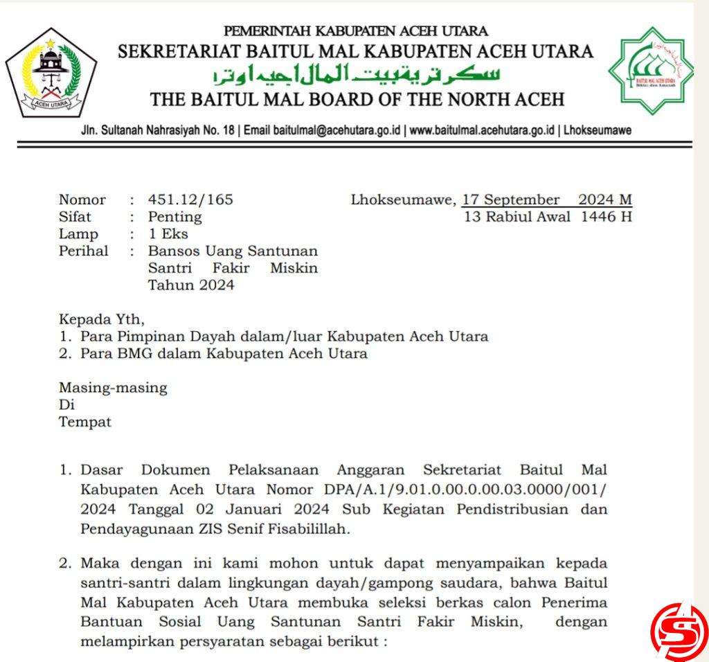 Ayo Buruan Daftar Bansos Santri Fakir Miskin Aceh Utara, Ini Syaratnya