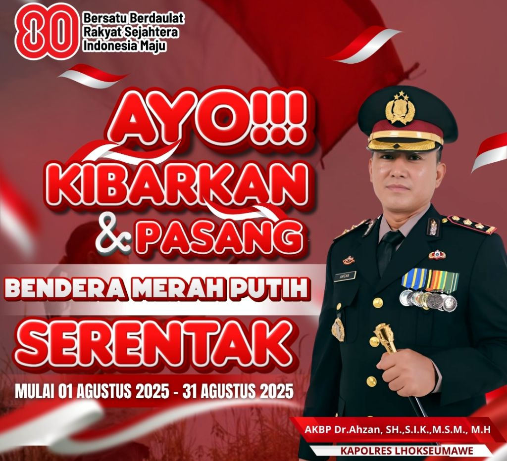 Sambut HUT RI,Kapolres Lhokseumawe Ajak Warga Kibarkan Merah Putih