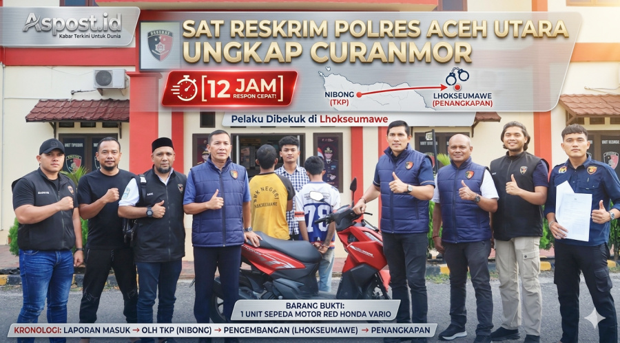 Sat Reskrim Polres Aceh Utara Ungkap Curanmor di Nibong dalam 12 Jam, Pelaku Dibekuk di Lhokseumawe