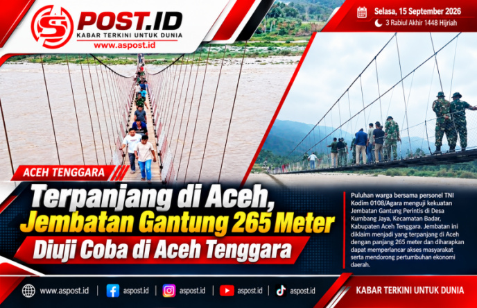 Terpanjang di Aceh, Jembatan Gantung 265 Meter Diuji Coba di Aceh Tenggara